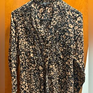 Express Black and Cream Ruched Ruffled Blouse